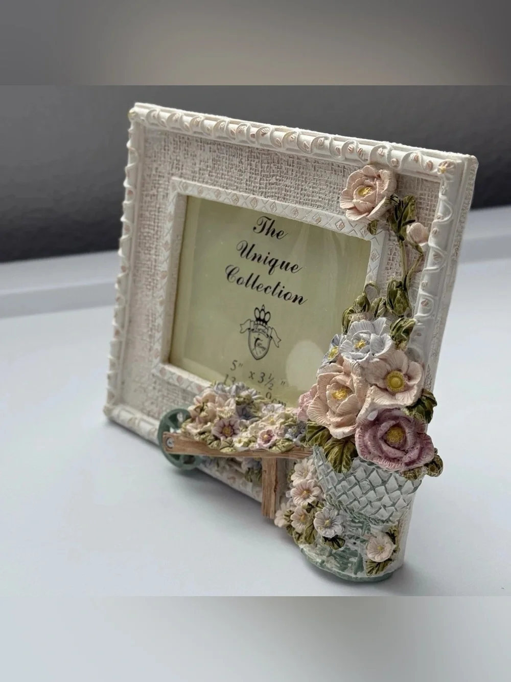 Turtle King Floral Flower Garden Wheelbarrow Photo Frame Vintage Cottagecore